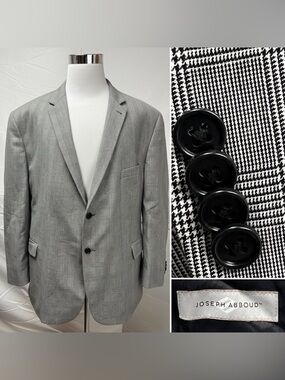 Joseph Abboud Men’s 56R Houndstooth Glen Plaid Wool Blazer Jacket